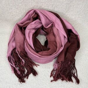 Cashmere & Silk Pashmina Scarf Shawl Wrap Pink/Burgundy Ombré w/Fringe Elegant